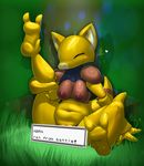  &lt;3 2014 3_toes abra anthro areola blush breasts chubby creative_censorship elpatrixf eyes_closed female grass nintendo nipples pok&eacute;mon pussy raised_leg red_nipples smile solo spread_legs spreading toes video_games 