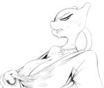  anthro big_breasts breasts clothing female mewtwo milftwo_(character) nintendo nipples plain_background pok&eacute;mon sketch solo sunibee sweat sweater video_games white_background 