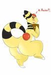  amber_eyes ampharos anus blush butt female kamikitsu looking_at_viewer looking_back nintendo package pok&eacute;mon pussy raised_tail solo video_games 