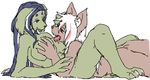  black_hair breasts canine dog duo female hair kemono lesbian long_hair mammal white_hair ぎぃ 