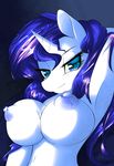  2014 anthro anthrofied arm_behind_head big_breasts blue_eyes breasts edit equine erect_nipples eyelashes female friendship_is_magic hair hi_res horn lactating looking_at_viewer mammal mirapony my_little_pony nipples nude raised_arm rarity_(mlp) solo sweat unicorn white_body 