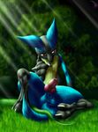  animal_genitalia balls big_balls canine canine_penis claws dark_violet erection knot looking_at_viewer lucario male mammal nintendo penis pok&eacute;mon precum red_eyes sitting solo spread_legs spreading toe_claws video_games 