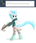  2014 ambiguous_gender ask_blog asphagnum blue_hair claws crossbow dragon feathers fur green_eyes hair mammal patch_(character) paws ranged_weapon tumblr weapon white_fur wings 
