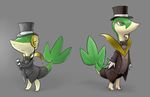  bow_tie clothing duo eyewear feral gloves hat longlevy male monocle nintendo pok&eacute;mon reptile scalie servine snivy suit tangle terribly_british top_hat video_games 