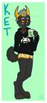  anthro black_fur clothing feline fur horn ket male mammal piercing profanity pukeytwink solo space_invaders underwear 