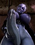  2014 alien areola asari big_breasts breasts dickgirl erect_nipples erection intersex liara_t&#039;soni looking_at_viewer mackeymike mass_effect navel nipples not_furry one_eye_closed penis precum rape_face smile solo video_games wink 