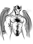  anthro bgn body_hair chest_hair facial_hair gargoyle hairy horn male muscles nipples nude pubes solo tusks wings 