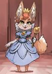  anthro barefoot big_ears bittenhard blush brooch canine crown dress elbow_gloves eyelashes female fennec fox gloves inside kit_darling mammal poppy_opossum queen_kit_darling scepter solo sparkles yellow_eyes 