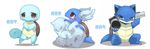  2010 blastoise blue_body blue_eyes blush brown_eyes claws cute female group looking_at_viewer nintendo open_mouth plain_background pok&eacute;mon shell sirairo116 squirtle text video_games wartortle white_background 