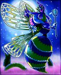  abdomen antennae arthropod bee collar digital_media_(artwork) female gloves insect jewelry kirby_(series) looking_at_viewer moon night nintendo outside queen_sectonia royal_collar royalty solo steggmatt video_games voluptuous weapon wings 