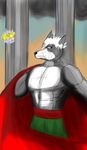  abs alexander_x anthro belt biceps big_muscles black_nose canine cape clothed clothing cloud fur grey_eyes grey_fur hair half-dressed isaac_the_warrior looking_at_viewer male mammal muscles pants pecs pillars pose sash sketch sky solo standing toned topless white_eyes white_fur white_hair wolf 