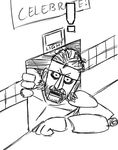  ! animatronic beard crossover english_text facial_hair five_nights_at_freddy&#039;s headband konami looking_at_viewer machine male mechanical metal_gear metal_gear_solid monochrome parody robot solid_snake solo text vent 