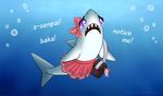  bow emilythepenguin english_text female feral fish marine purple_eyes shark sharp_teeth skirt solo tears teeth text 