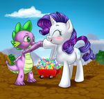  2014 blush cutie_mark dragon equine eyes_closed fangs female friendship_is_magic gem gravel green_eyes hair horn male mammal my_little_pony outside pia-sama purple_hair rarity_(mlp) scalie slit_pupils spike_(mlp) tree unicorn wagon 