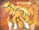  2014 applejack_(mlp) blonde_hair cowboy_hat crossgender cutie_mark equine female freckles friendship_is_magic green_eyes hair hat horse male mammal my_little_pony pony portrait rainbowscreen scarf solo wheat 