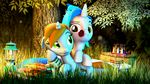  2014 3d cute duo earth_pony equine fan_character female feral flower food friendship_is_magic homage_(mlp) horn horse littlepip mammal my_little_pony mynokiarules plant pony rose unicorn 