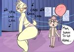  animatronic anthro avian balloon_boy_(fnaf) bird blush butt chica_(fnaf) chicken cleavage clothed clothing cupcake duo english_text female five_nights_at_freddy&#039;s five_nights_at_freddy&#039;s_2 food human machine male mammal mechanical musical_note one_eye_closed rihanna robot source_request suggestive text toy_chica_(fnaf) twerking underwear unknown_artist 