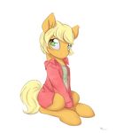  2014 alasou alpha_channel alternate_hairstyle applejack_(mlp) blonde_hair clothed clothing earth_pony equine female feral freckles friendship_is_magic fur green_eyes hair horse looking_at_viewer mammal my_little_pony orange_fur plain_background pony short_hair smile solo transparent_background 