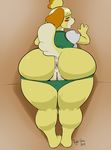  2014 animal_crossing anthro anus bent_over big_butt black_nose blonde_hair blush butt canine clothed clothing digital_media_(artwork) dog female hair hi_res isabelle_(animal_crossing) looking_back mammal nightfaux nintendo open_mouth panties presenting puffy_anus pussy pussy_blush solo thick_thighs underwear video_games 