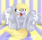  2014 4_toes anthro anthrofied barefoot blonde_hair breasts cum cum_on_feet derpy_hooves_(mlp) equine female fireclub foot_fetish friendship_is_magic fur grey_fur hair hindpaw horse mammal my_little_pony nipples nude open_mouth paws pony pussy soles solo toes 
