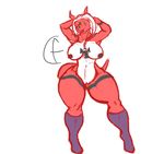  akelyx bandai big_breasts breasts digimon female guilmon hair legwear long_hair looking_at_viewer nipples open_mouth pussy scalie smile solo stockings voluptuous wide_hips 