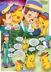  2014 ashchu ashchu_adventures bbmbbf blush comic dialogue duo english_text eyes_closed french_kissing gay hat human kissing male mammal nintendo open_mouth palcomix pikachu pok&eacute;mon richie saliva text tongue video_games 