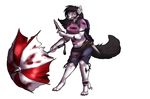  2014 anthro bandage blood breasts canine clothing female fur grin hair jazmine_wolfe knife mammal shapeshifterprincess shirt shorts umbrella umbrella_corp wolf 