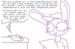  answering_machine anthro bonnie_(fnaf) dialogue english_text female five_nights_at_freddy&#039;s furrification hat lagomorph mammal rabbit role_reversal solo tablet text the_weaver 