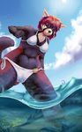  2014 abs breasts female mammal navel red_eyes red_panda sea sea_monster sowia summer water 