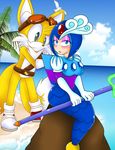  anthro beach blue_eyes canine fox machine male mammal marine mechanical mega_man_(series) mermaid miles_prower nankoyukiharuno open_mouth outside robot sea seaside sega sky smile sonic_(series) sonic_boom splash_woman standing water 