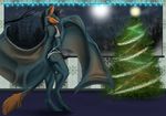 anatomically_correct christmas christmas_tree clothing crossdressing digitigrade erection faeseiren full_moon holidays lingerie looking_at_viewer male moon night outside penis realistic_wings smile solo standing tanjia_nightwing tree wings 