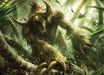  ambiguous_gender claws fangs feral forest horn magic_the_gathering monster nature official_art outside raymond_swanland restricted_palette roaring solo tree 