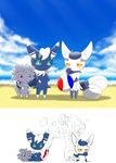  2014 ambiguous_gender ball beach beach_ball blue_fur blue_sclera blush cloud espurr espurr_abuse family female feral fur green_eyes grey_fur group hi_res male meowstic multicolored_fur nintendo outside plain_background pok&eacute;mon red_eyes sand seaside standing two_tone_fur video_games water white_background white_fur winick-lim yellow_sclera young 