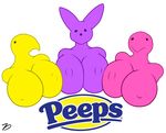  anthro avian big_breasts bird breasts colorful female lagomorph looking_at_viewer mammal marshmallow peeps plain_background product_placement rabbit white_background zp92 