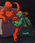  anthro dinosaur dj_mixer_(character) duo gay male michelangelo_(tmnt) oral penis reptile scalie sex sneefee teenage_mutant_ninja_turtles turtle tyrannosaurus_rex 