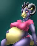  belly big_belly big_breasts breasts dragon female horn pregnant red_eyes 
