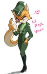  anthro canine eyewear female fox glasses hat iggler looking_at_viewer lt._fox_vixen mammal military_uniform smile squirrel_and_hedgehog uniform 