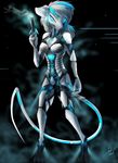  android anthro blue_eyes breasts female futuristic gun hair machine mechanical multicolored_hair pistol ranged_weapon robot solo spaceweasel2306 weapon 