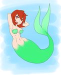  breasts cleavage clothed clothing dragonmanx female fish_tail hair marine mermaid red_eyes red_hair solo 