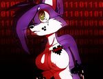  abstract_background anthro breasts canine female fox hair looking_away mammal nude open_mouth purple_hair solo standing text xusky-chan yellow_eyes 