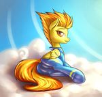  2014 equine female feral friendship_is_magic fshydale fur hair looking_at_viewer mammal my_little_pony orange_hair outside pegasus solo spitfire_(mlp) wings wonderbolts_(mlp) yellow_fur 