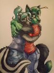  anthro canine clothing coalpaw dog embrace female friends hug mammal mohawk paintbrush ponytail prissy sinistervibe skunk smile traditional_media_(artwork) 