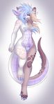  2014 alex_morrigan anthro blonde_hair blue_eyes breasts cute diamonds dragon female hair horn lexibutt looking_at_viewer navel nude piercing scalie small_breasts tongue 