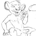  anthro balls black_and_white cub cum cum_in_mouth cum_inside digital_drawing_(artwork) disembodied_penis disney duo feline gay jerseydevil line_art lion male mammal monochrome penis simba sketch solo_focus the_lion_king young 