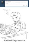 2013 anthro anthrofied black_and_white book breasts chair collar desk dialogue english_text equine fall_of_equestria female friendship_is_magic horn mammal monochrome my_little_pony nipples poprocks severed_horn sitting sketch slave solo text tumblr twilight_sparkle_(mlp) winged_unicorn wings 