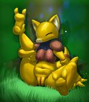  &lt;3 2014 3_toes abra anthro areola blush breasts chubby elpatrixf eyes_closed female grass nintendo nipples pok&eacute;mon pussy raised_leg red_nipples smile solo spread_legs spreading toes video_games 
