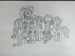  applejack_(mlp) dragon earth_pony equine female feral fluttershy_(mlp) friendship_is_magic g0lder greyscale group hat horn horse male mammal monochrome my_little_pony pegasus pencil_(artwork) pinkie_pie_(mlp) pony rainbow_dash_(mlp) rarity_(mlp) spike_(mlp) traditional_media_(artwork) twilight_sparkle_(mlp) unicorn wings 