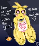  &lt;3 2014 animatronic anthro avian beak bib big_breasts bird blush breasts chicken clothing english_text female five_nights_at_freddy&#039;s five_nights_at_freddy&#039;s_2 machine mechanical panties pink_eyes robot shadow solo somescrub text thick_thighs toy_chica_(fnaf) underwear 