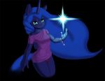  2014 anthro anthrofied black_background blue_body blue_eyes clothing dclzexon equine female friendship_is_magic glowing hair horn long_hair magic mammal my_little_pony panties plain_background princess_luna_(mlp) smile solo underwear winged_unicorn wings 