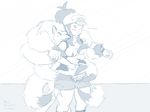  anthro blush breast_grab breasts bxulnooxgard canine clothing female fox hat hilda human mammal monochrome multiple_tails ninetales nintendo nipples panties pok&eacute;ball pok&eacute;mon prehensile_tail underwear video_games 